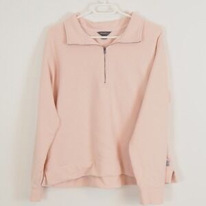 Eddie Bauer Pink Quarter Zip Women's Sweatshirt XL Cropped Soft Cozy Cotton